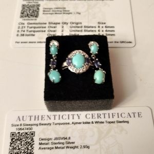 Sleeping Beauty Iolite Topaz ring and earrings